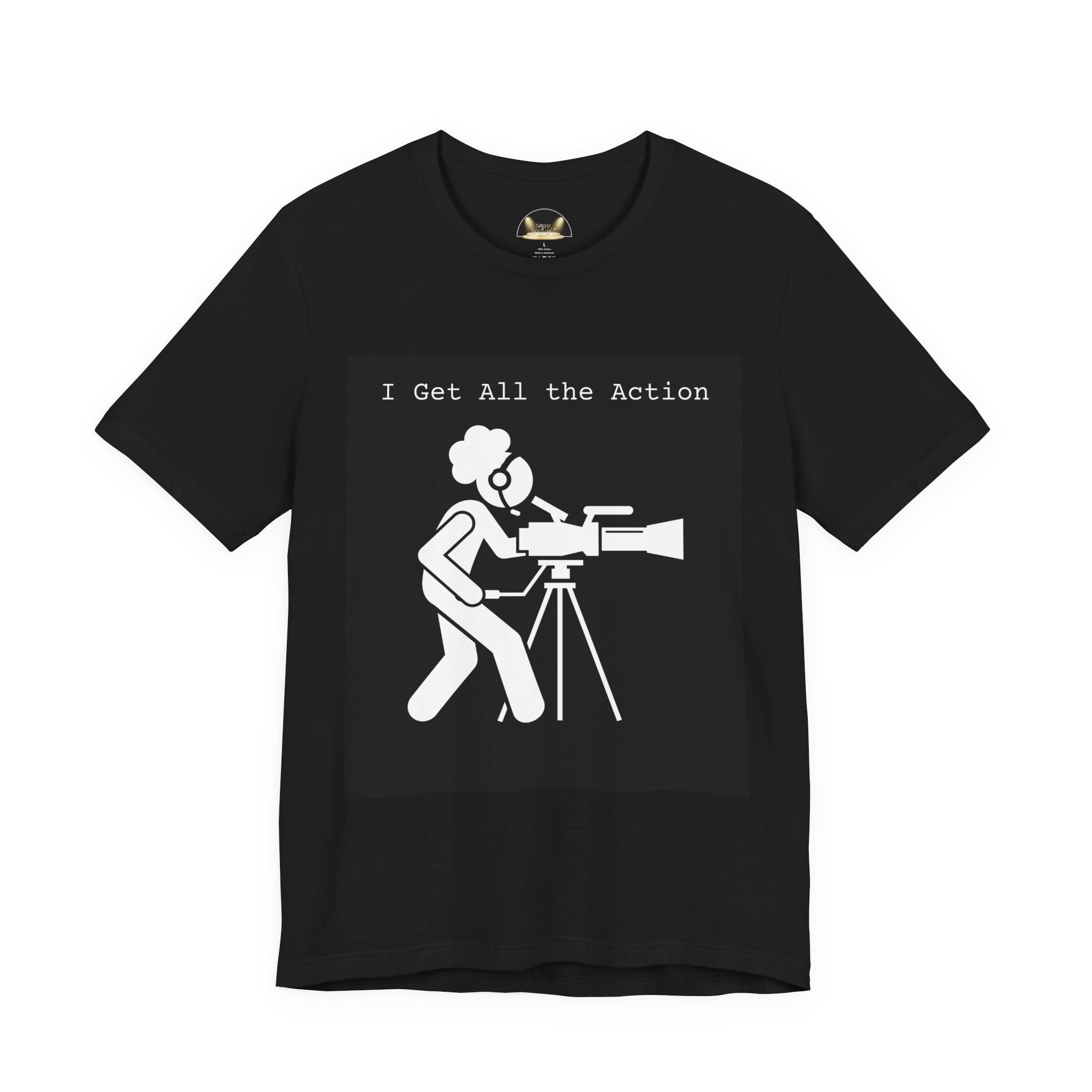 Camera Department T‑Shirt — "I Get All the Action" Afropuff Film Crew Tee